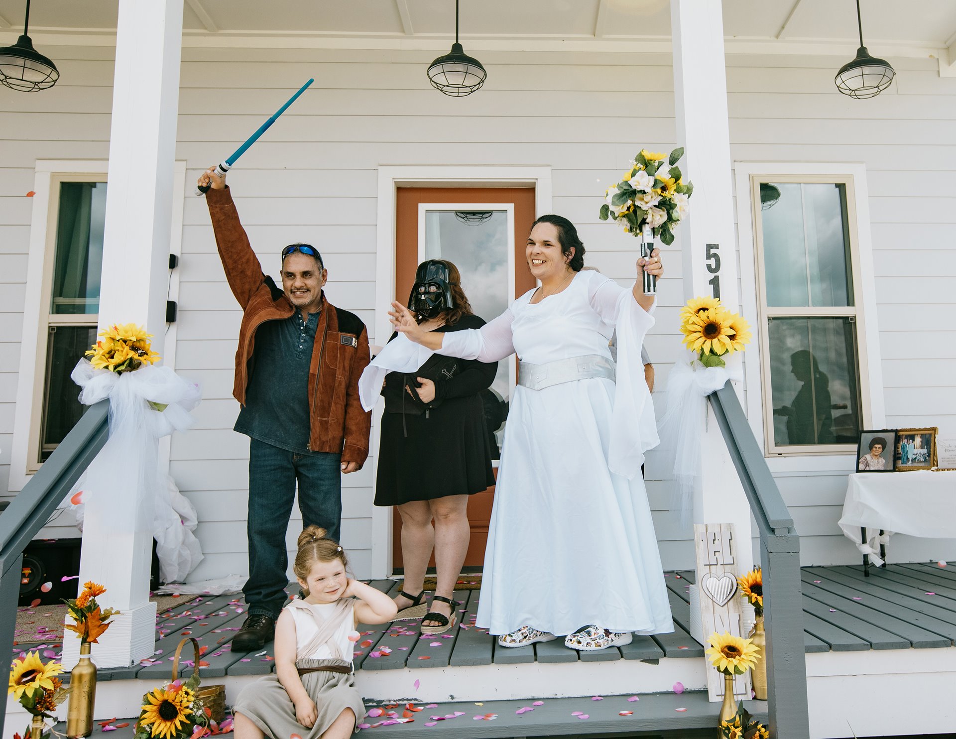A Star Wars themed wedding of Simon and Kristy Naquin. They moved from Isle de Jean-Charles to Gray six months earlier. Gray, Louisiana, United States.