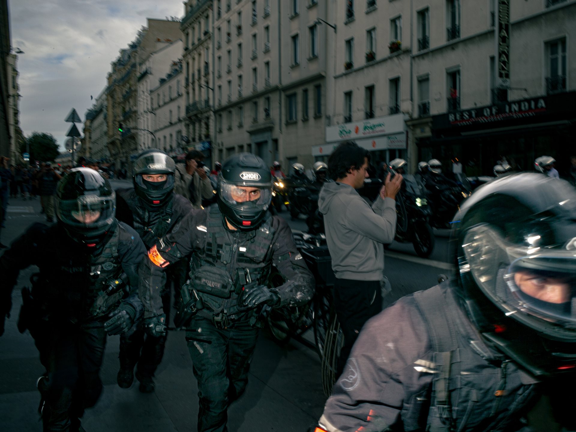<p>Police charge protesters near Gare du Nord in Paris, France, during the &ldquo;Bloquons tout&rdquo; demonstrations, a citizen-led movement against the political class and proposed budget cuts.&nbsp;</p>
<br />
&nbsp;