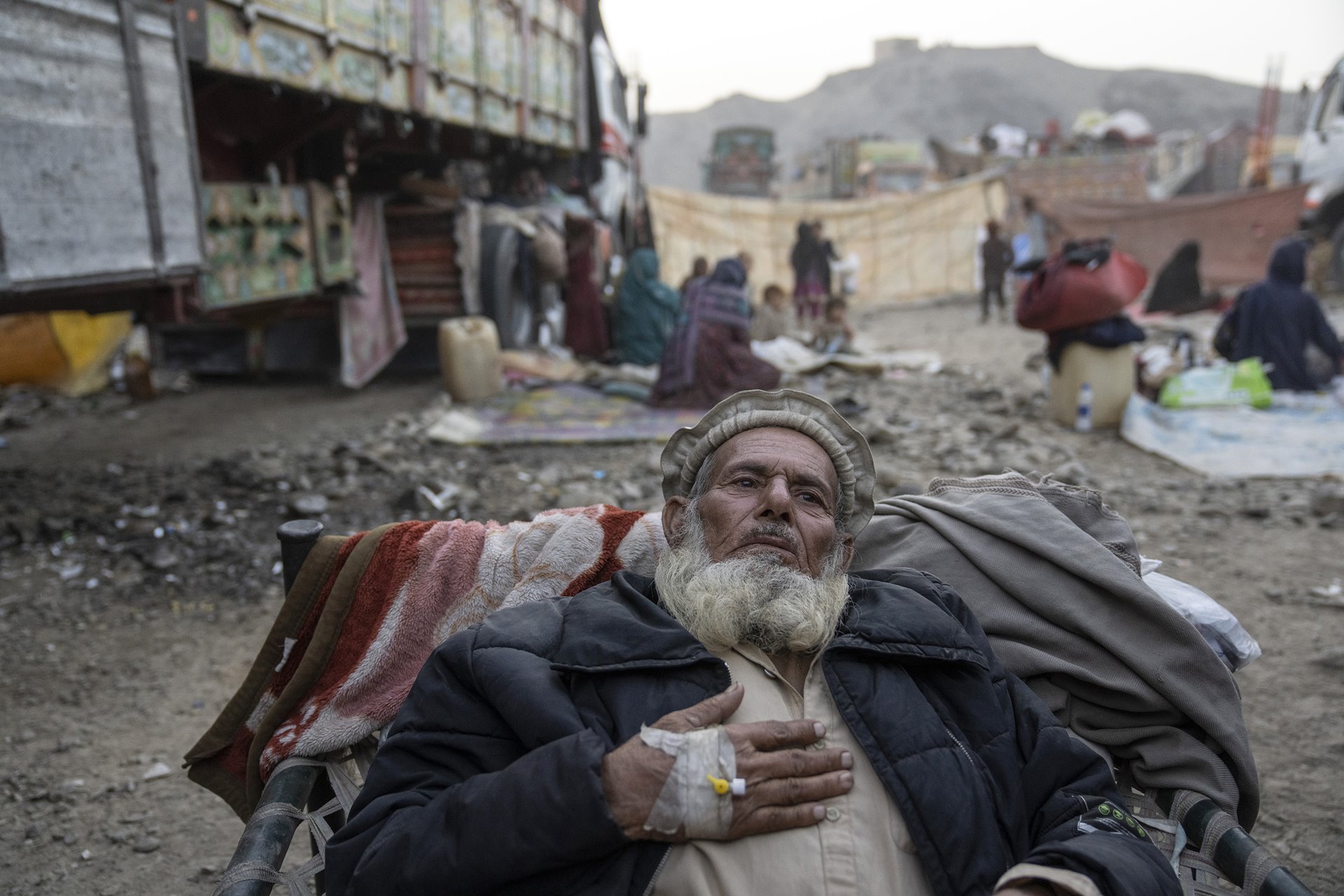 A sick man is treated in a camp for people recently deported from Pakistan in Torkham, Afghanistan, a town split in half by the Pakistan-Afghanistan border, three days after Pakistan&rsquo;s deadline for the expulsion of undocumented Afghans. Around 490,000 refugees crossed the border in the weeks preceding the 1 November deadline.