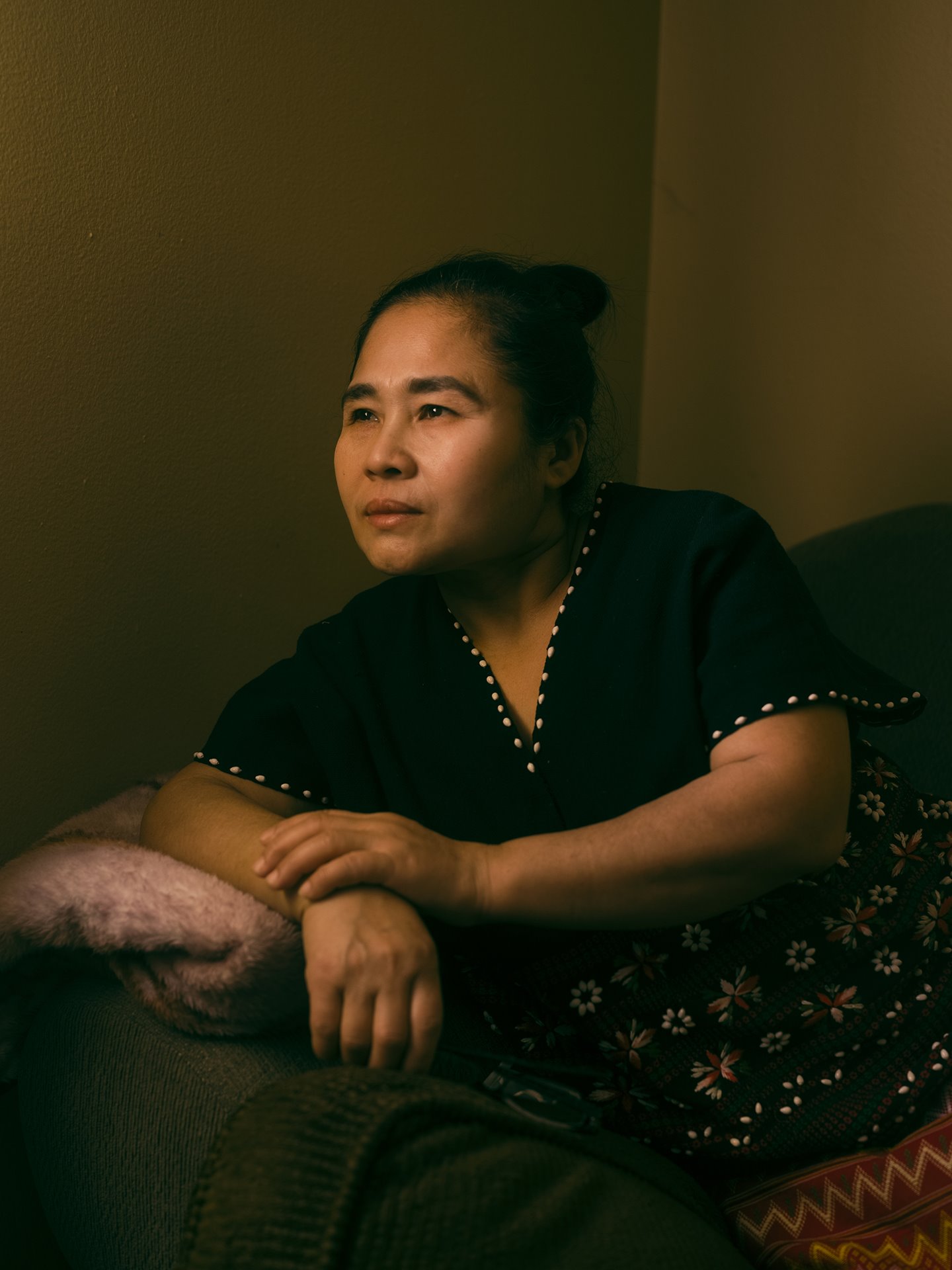 Aye Sway is a member of the Karen ethnic group, who have experienced persecution from the Myanmar government, is pictured at home in Omaha, Nebraska, USA. She lived in a refugee camp in Thailand, before moving to the US in 2018. At the time of the COVID-19 outbreak she was working in a chicken processing plant in Lincoln, Nebraska, but says she was scared to go to work because so many of her friends became severely ill.&nbsp;