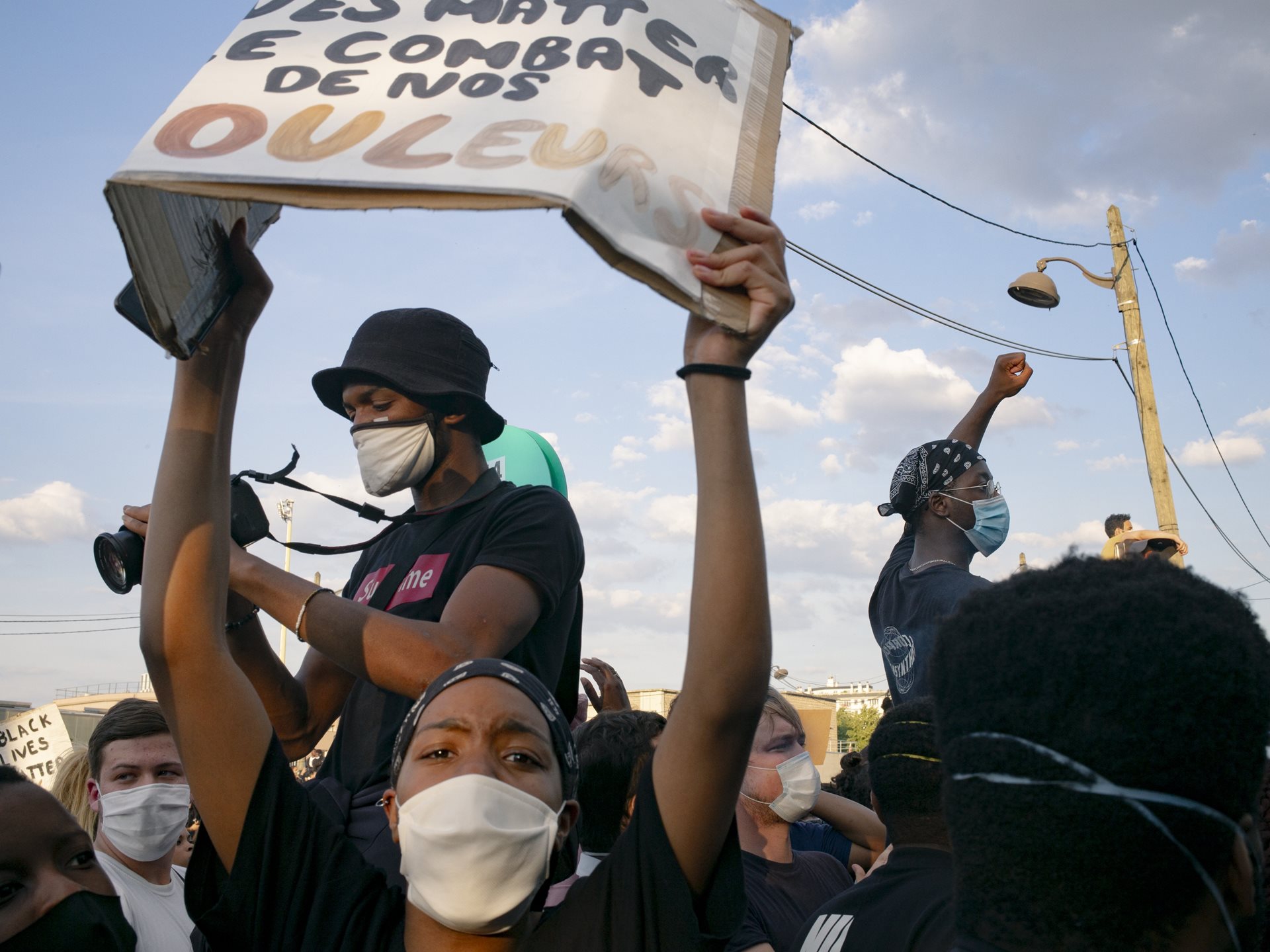 Demonstrators gather outside the Paris Justice Court in France during a rally called by Assa Traoré to protest police violence, following the 2016 death of her brother Adama (24) in gendarmerie custody. Some 20,000 people attended.