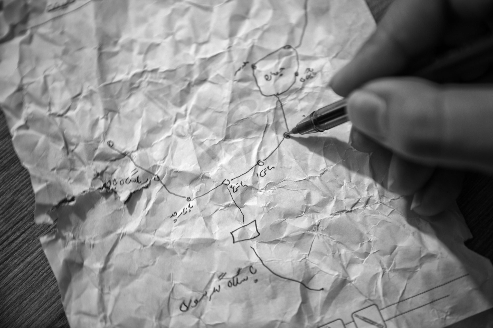 Kolbars returning from the mountains in Kurdistan, Iran, chart maps marking the locations of border police &ndash; an act of solidarity that helps others to evade capture and survive the perilous journey.&nbsp;