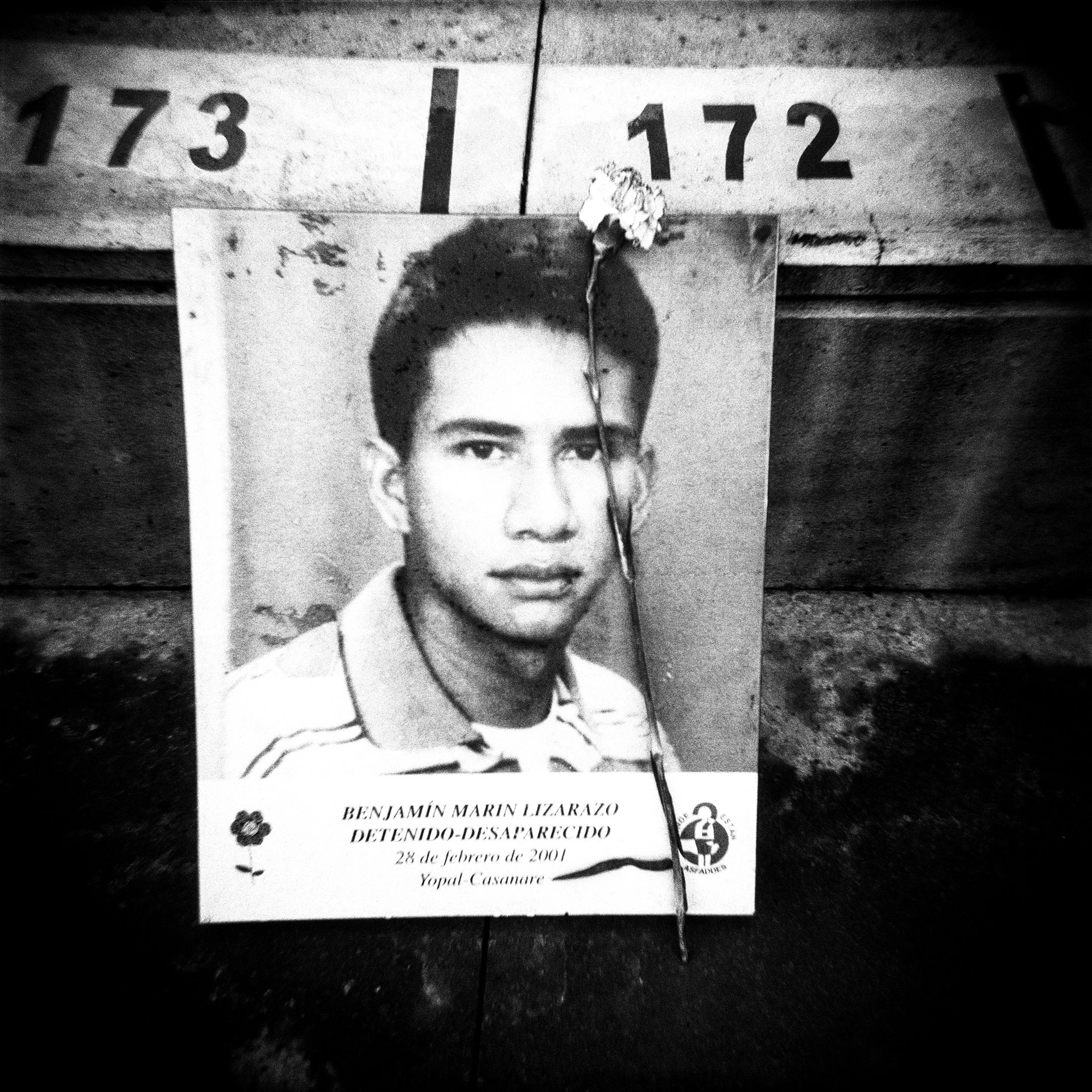 A photograph of Benjamín Marín Lizarazo is displayed at the Santamaria Bullring in Bogotá, a &nbsp;day before the International Day of the Victims of Forced Disappearance. Lizarazo, a journalist and social leader in the rural region of Casanare, disappeared in 2001 and his whereabouts are still unknown. The day after his disappearance, members of the Colombian military raided his house.