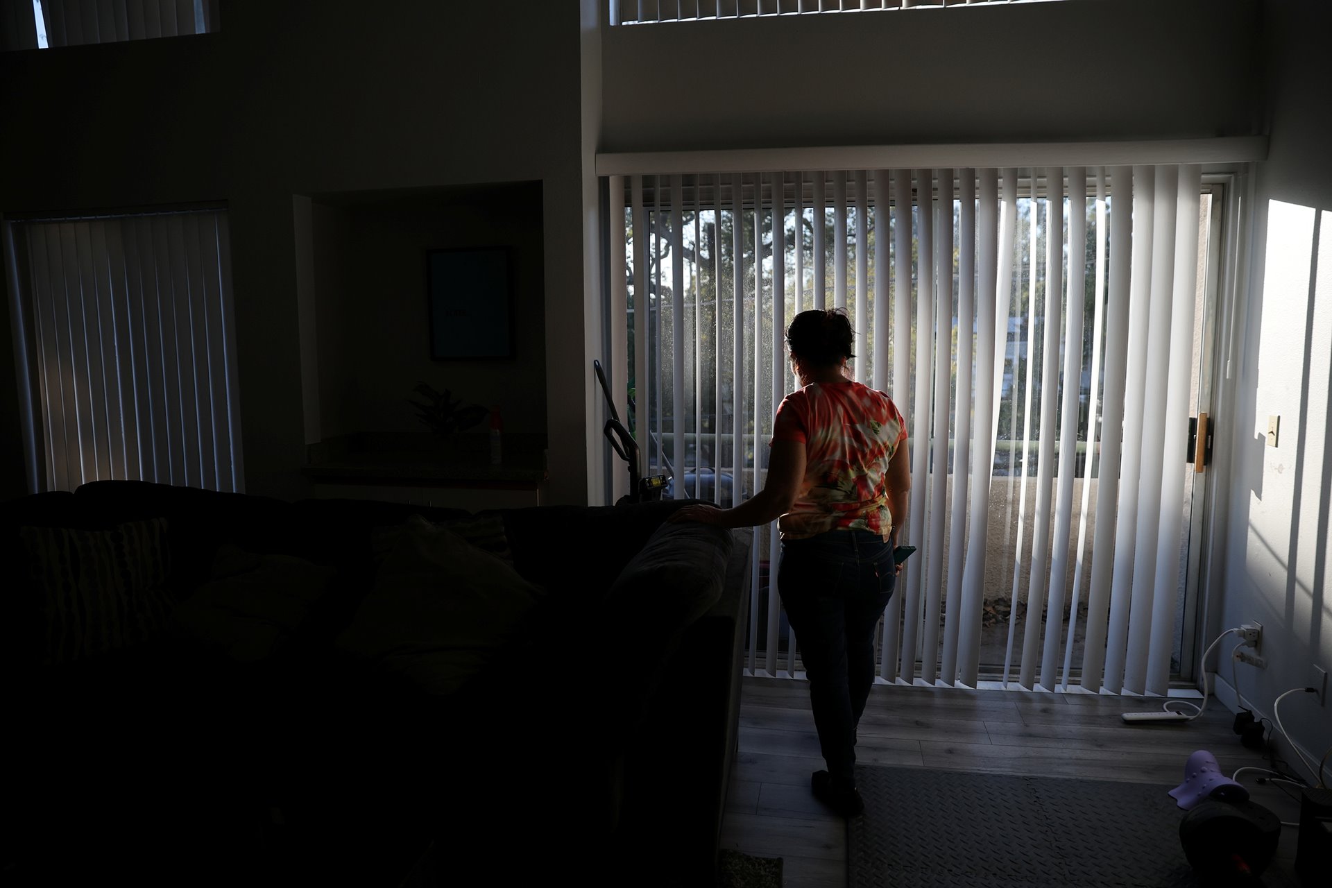 Maria Hernandez is seen in temporary accommodation in Los Angeles, California, United States, after reuniting with her daughters. The organization that helped Maria with her asylum case provided her with the apartment until her work permit arrived and she could legally begin to work.