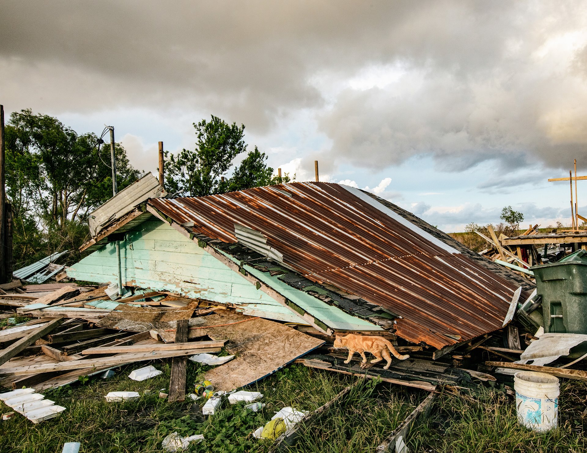 Dominique Dardar&rsquo;s home, one month after Hurricane Ida. Dominique is one of the rare residents who did not want to leave the island. He now lives in a caravan next to what remains of his house. Isle de Jean-Charles, Louisiana, United States.