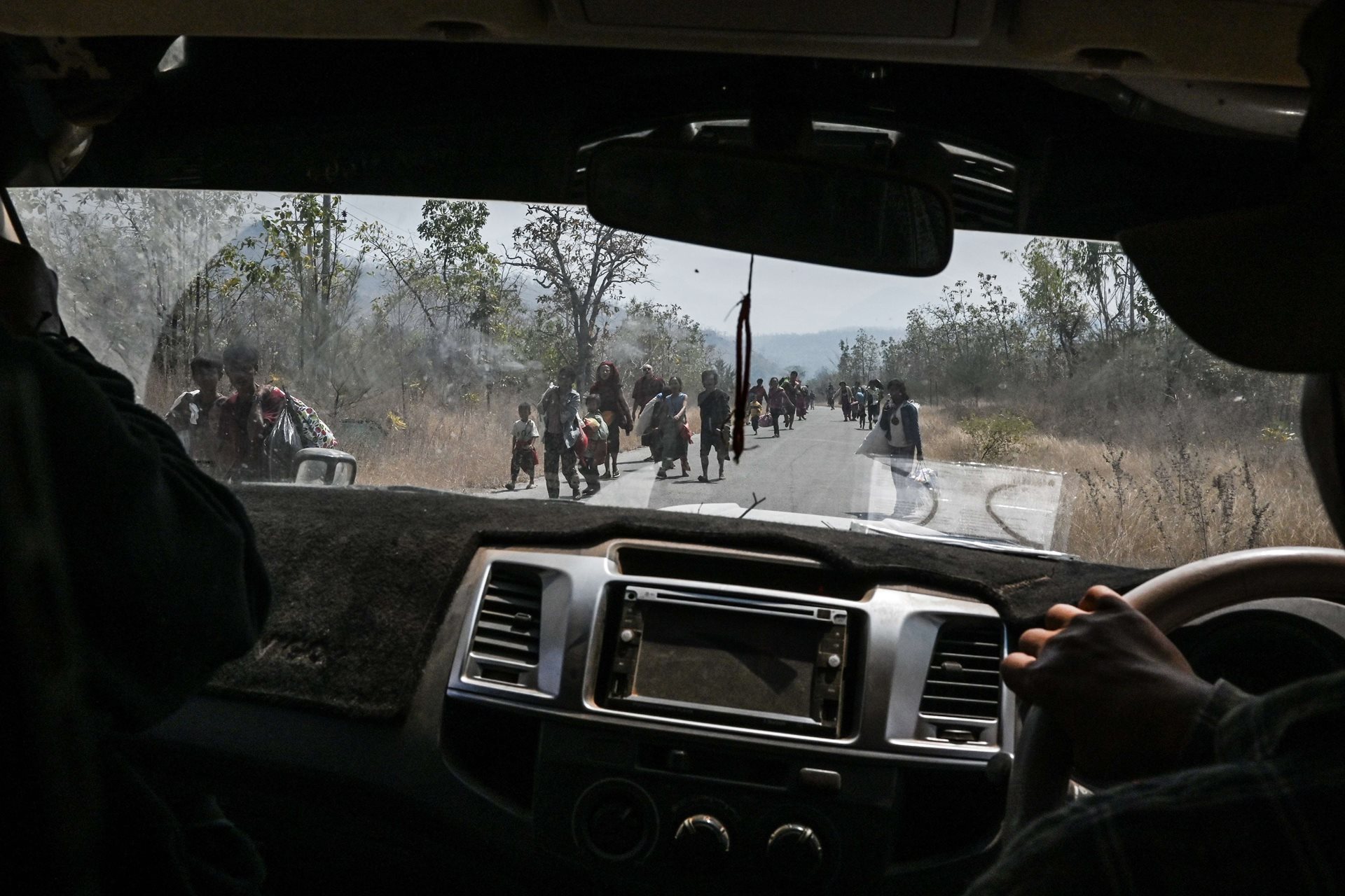 Civilians flee Hpasawng, a Myanmar military base in Kayah (Karenni) State, as fighting intensifies during the successful attempt by the Karenni Nationalities Defense Force, Karenni Army, and People&rsquo;s Defense Forces to take the town. The UNHCR estimates that by 2025, 3,522,900 people had been displaced by fighting in Myanmar.