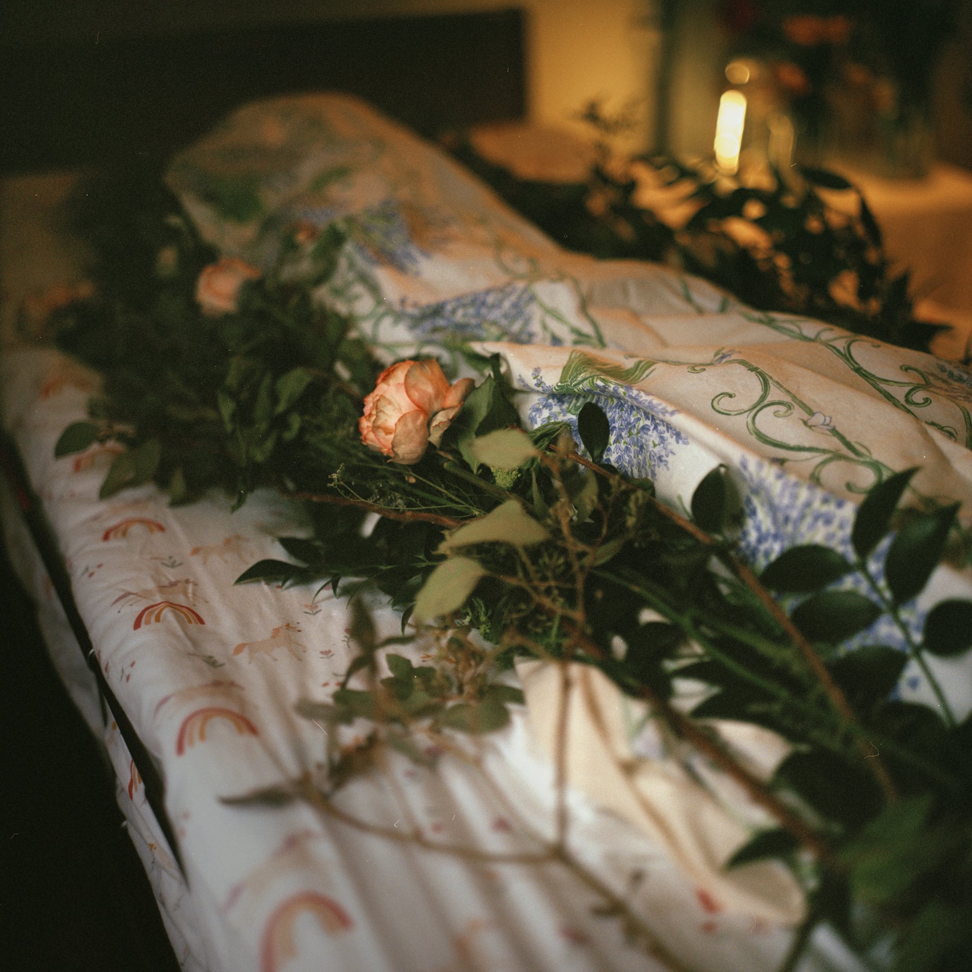 A guest&rsquo;s body, wrapped in a death shroud. This guest caught a bad cold and discovered she had stage four lung cancer during a hospital visit. Washington, United States.