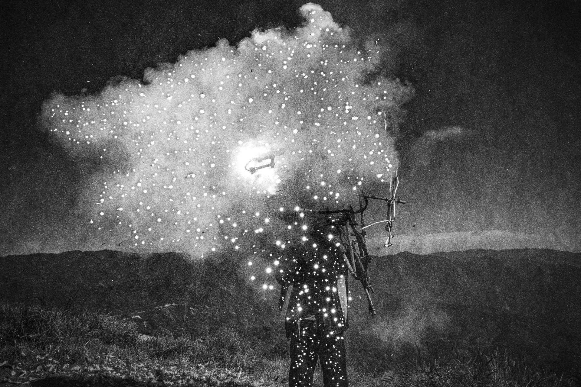 A man burns a torito for a ritual to commemorate the end and beginning of the year, at the Cerro de la Garza, Guerrero, Mexico. The cultivation of the poppy juxtaposes the modern with the traditional as the preservation of ancestral culture clashes with the capitalist and transnational world.