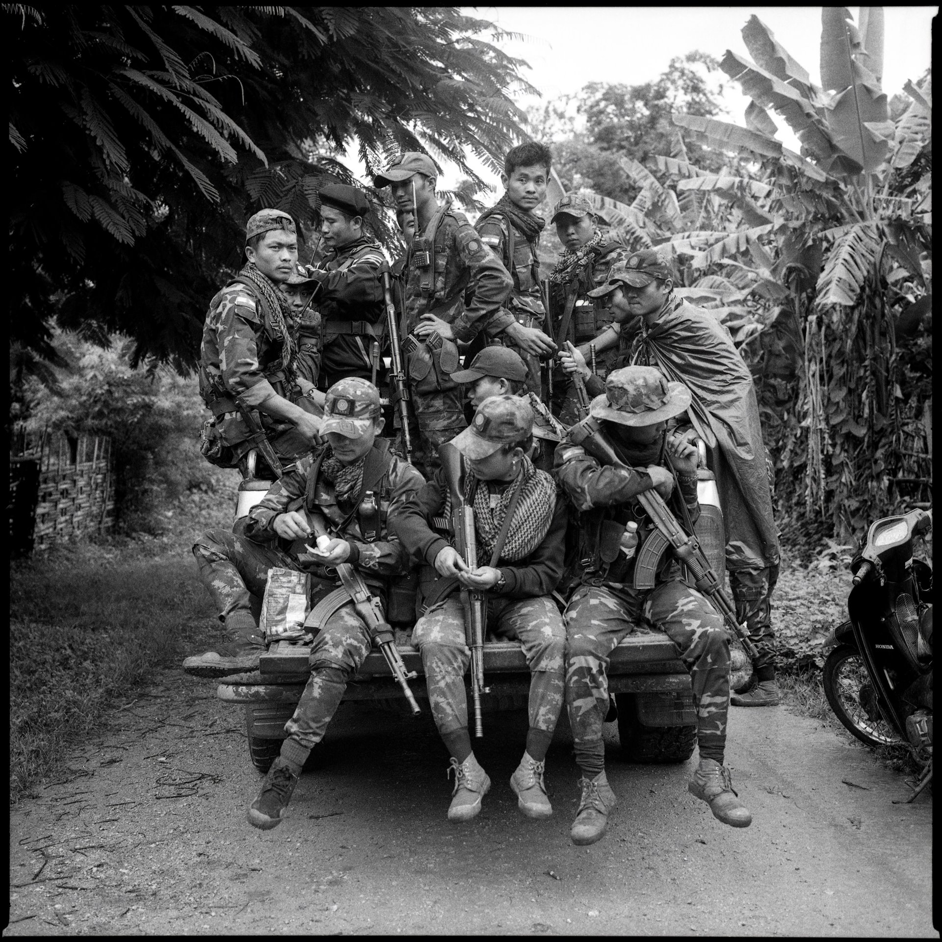 Members of the Karenni Nationalities Defense Force (KNDF) prepare to go to the front line, in Demoso, Kayah (Karenni) State, Myanmar.