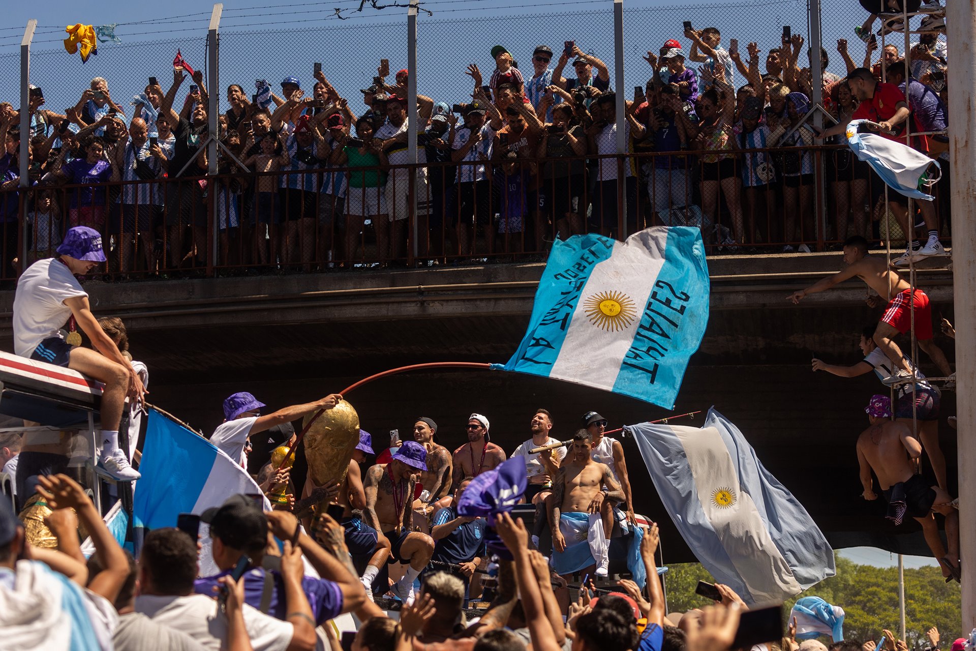 Argentina fans line the streets to cheer on their team during the victory parade, Buenos Aires, Argentina.&nbsp;