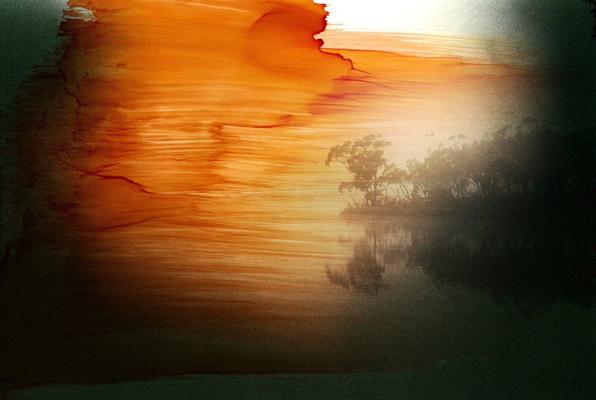 Blue Mountains, Australia. The photograph has been painted with inks and reimagined by the photographer. The Blue Mountains lost an estimated one million hectares of land in the 2019-2020 wildfires, with over 70% of forest cover damaged. The area remains under threat and is still recovering from the loss of land, forest, and wildlife. The Greater Blue Mountains World Heritage Area was the traditional homelands of six groups of indigenous people &ndash; Darug, Gundungurra, Wiradjuri, Wanaruah, Darkinjung and Tharawal.