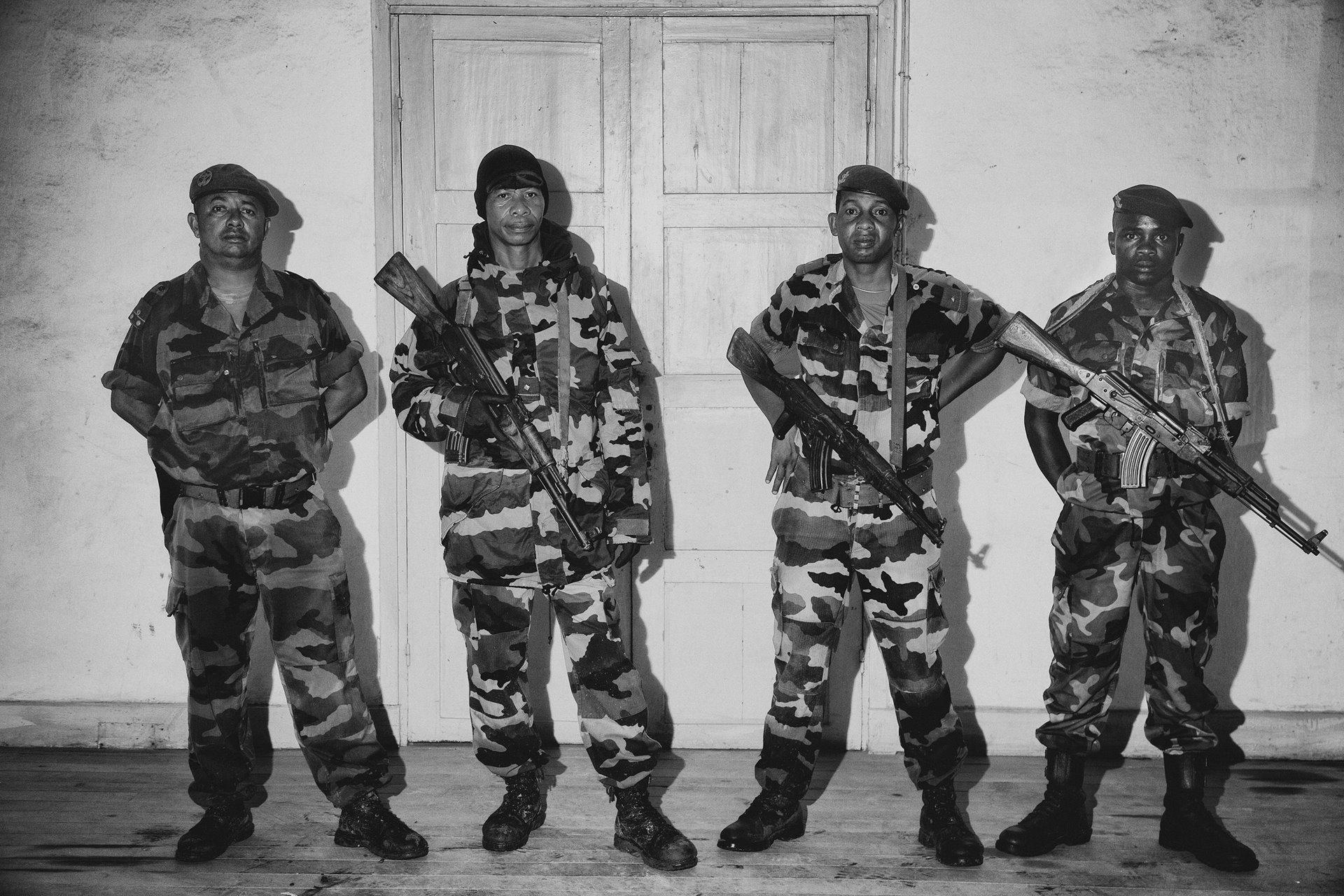 Lieutenant Razafindrasolo Christian (first left) stands with his men of the Détachement d&rsquo;Appui à la Sécurité, based in the village of Ambohitsilaozana, eastern Madagascar. The detachment, made up of only four policemen, is in charge of assuring the security of three communities and 14 villages. Their principal mission is against dahalo zebu thieves, who are highly active in the region.