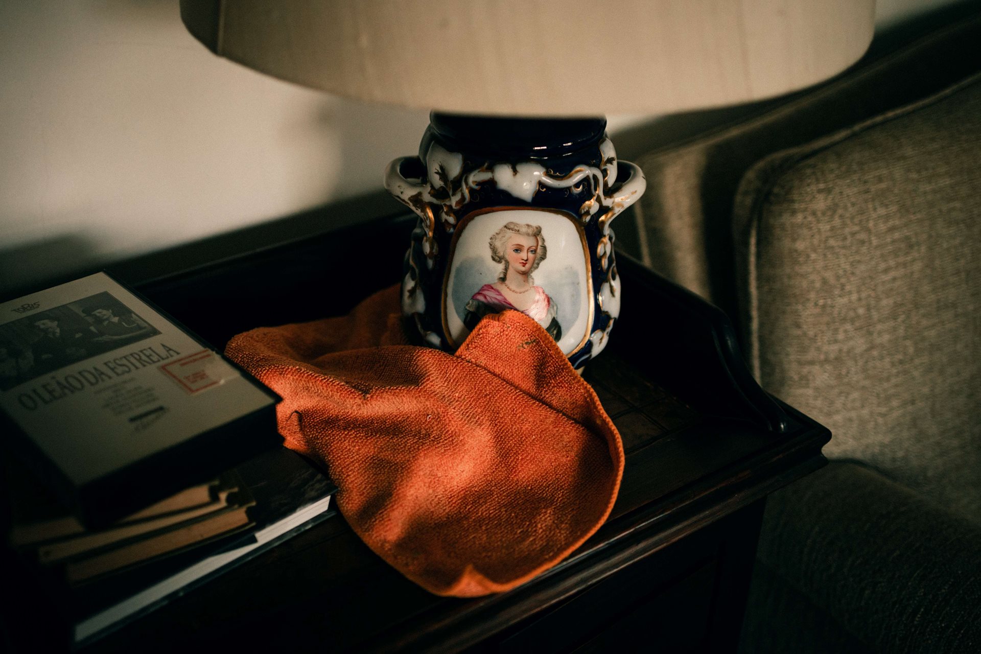 A dust cloth lies at the home of one of the elderly couples Ana Maria takes care of and works for, in Lisbon, Portugal.