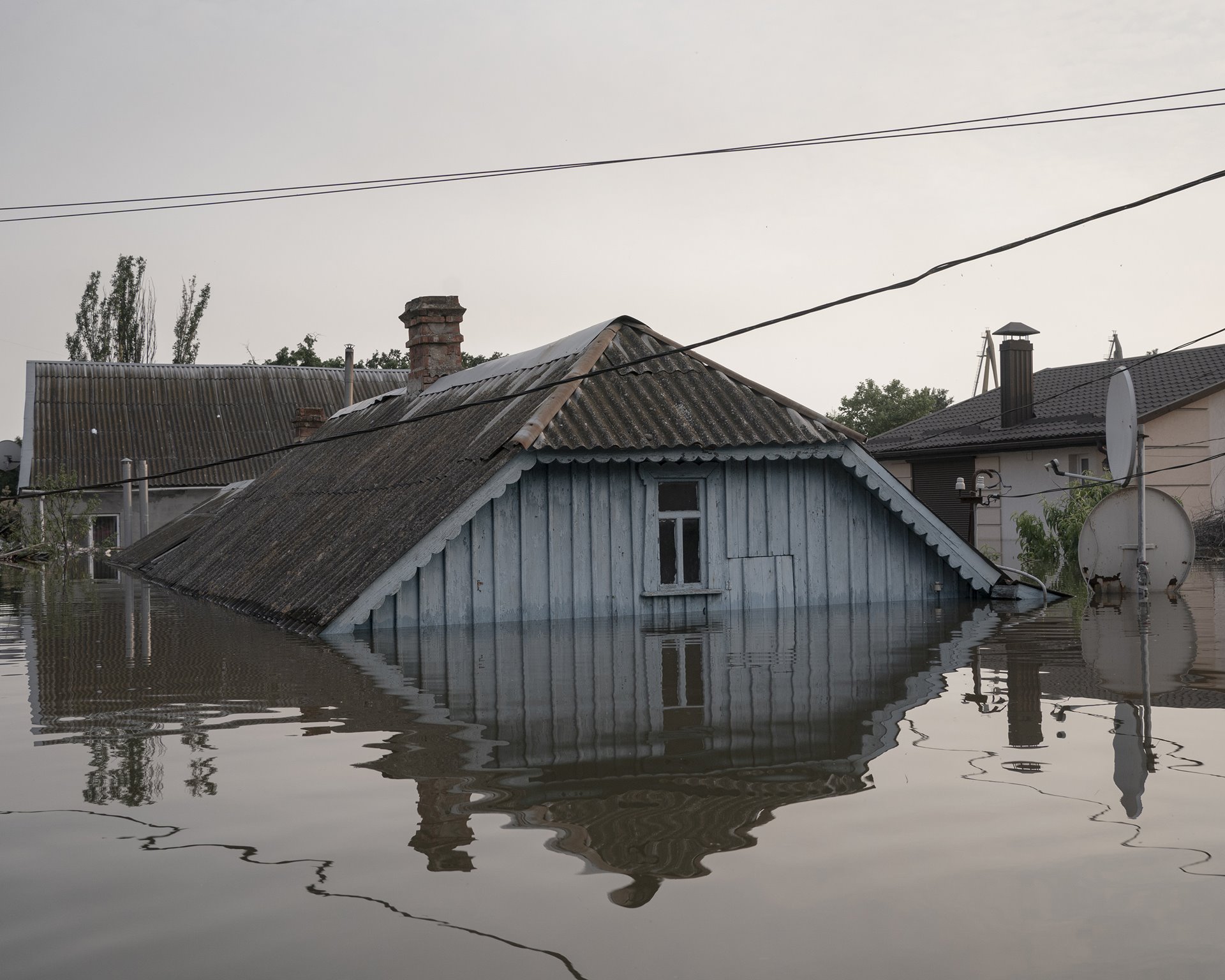 A flooded house in the city center of Kherson, Ukraine.