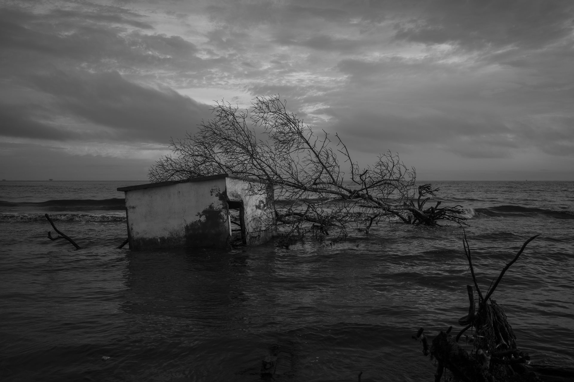 <p>A house sits partially submerged by the sea in El Bosque, the first Mexican community officially recognized as displaced by climate change. Tabasco, Mexico</p>
<br />
&nbsp;