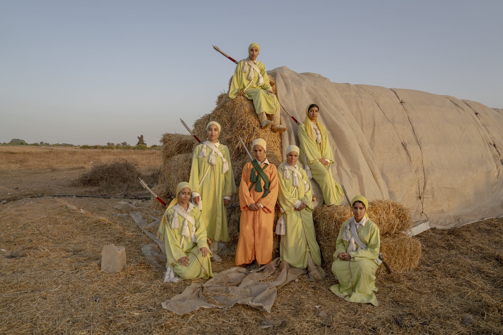 <p>A portrait of Bouchra Nabata&rsquo;s troupe in Rabat, Morocco. Her determination as one of Tbourida&rsquo;s first female riders helped pave the way for the seven all-female troupes that exist today.</p>
