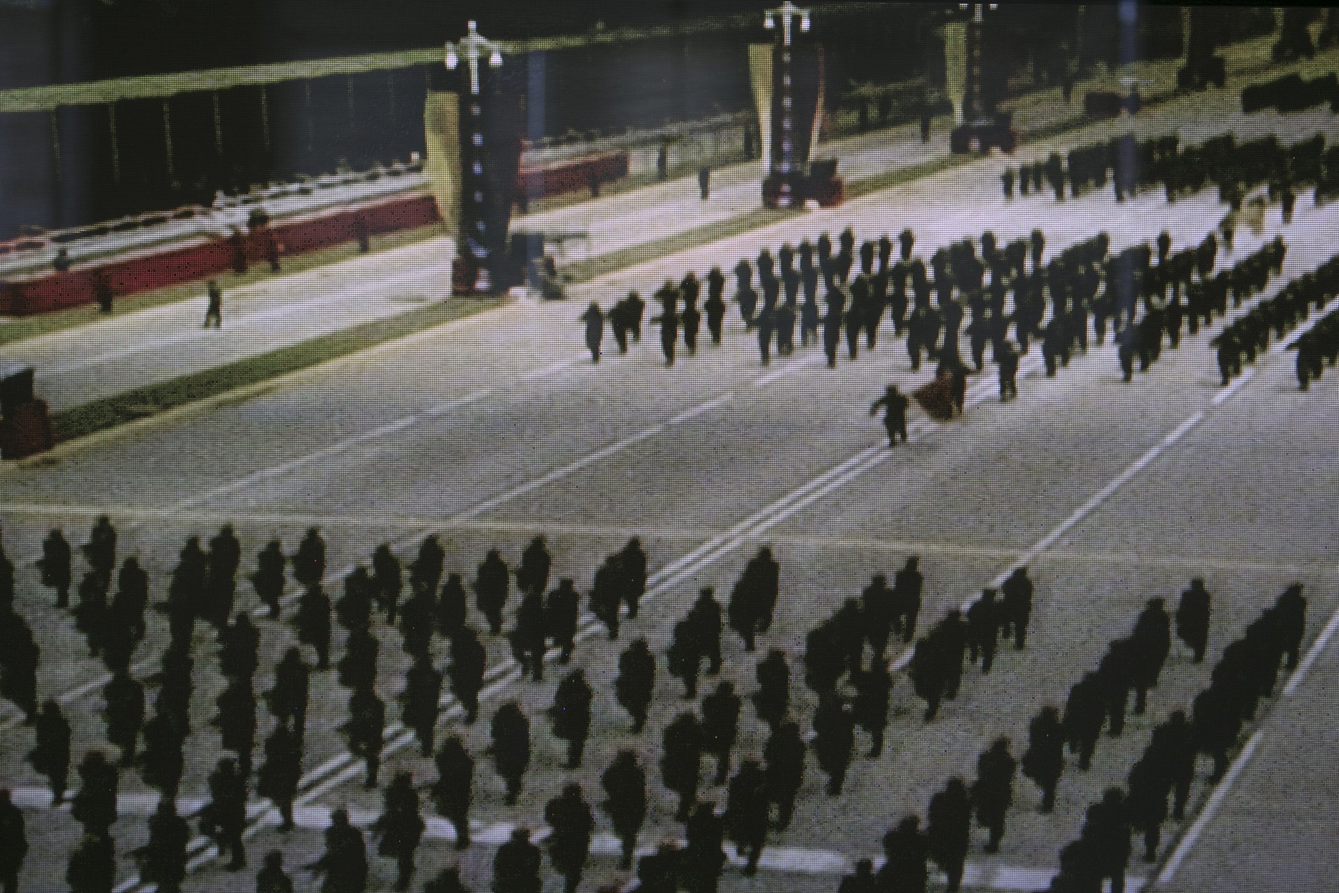 A television transmission of combined armed forces marching during the military parade to mark Venezuela&#39;s Independence Day, in the national capital, Caracas.