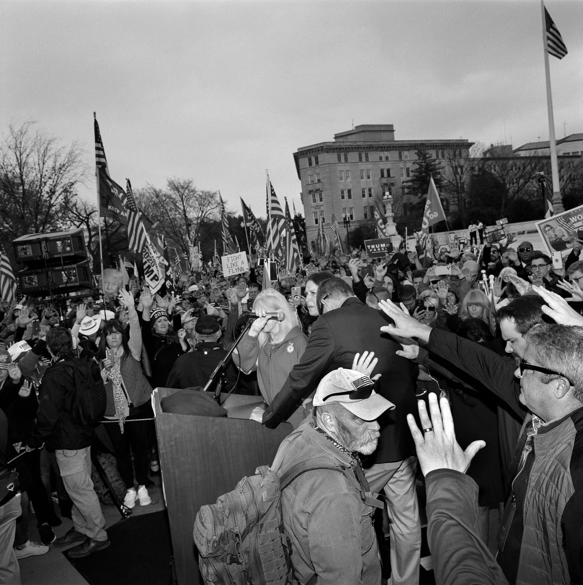 Retired Army General Michael Flynn prays after speaking at a pro-Trump rally in front of the Supreme Court, in Washington DC, USA. A day earlier, the Court rebuffed a Texas lawsuit seeking to bar Georgia, Michigan, Pennsylvania, and Wisconsin from casting their electoral votes for Biden. The lawsuit was seen as the last chance to overturn the election results in court.