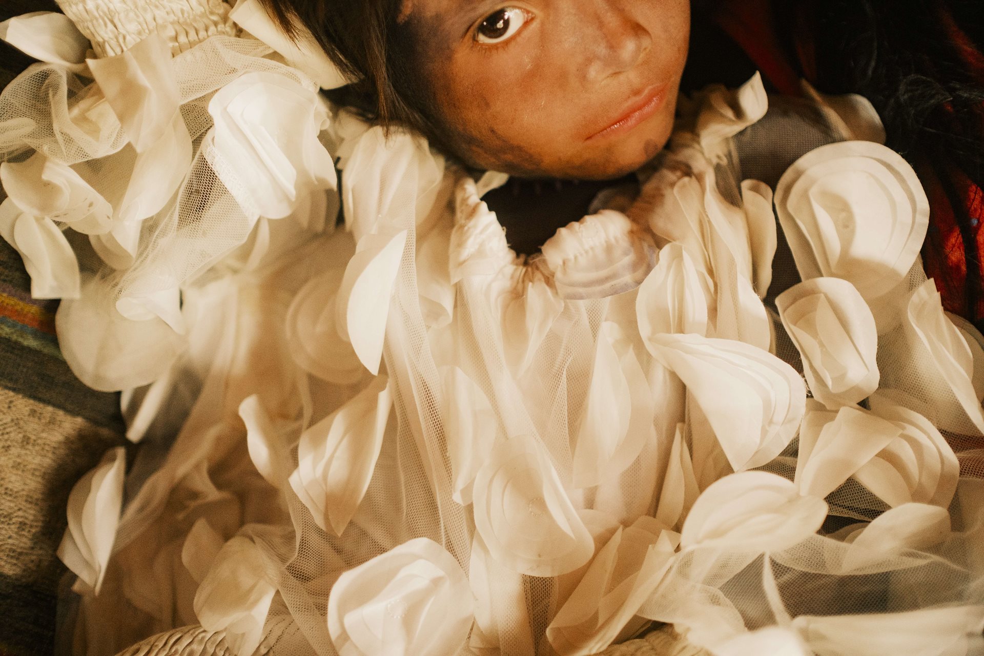 Oniri Birry (7) is the youngest daughter of Liria Cheito. Chocó, Colombia. Cheito attempted suicide using her paruma, a traditional garment of her community, on 7 April 2023, after being abused by her husband.