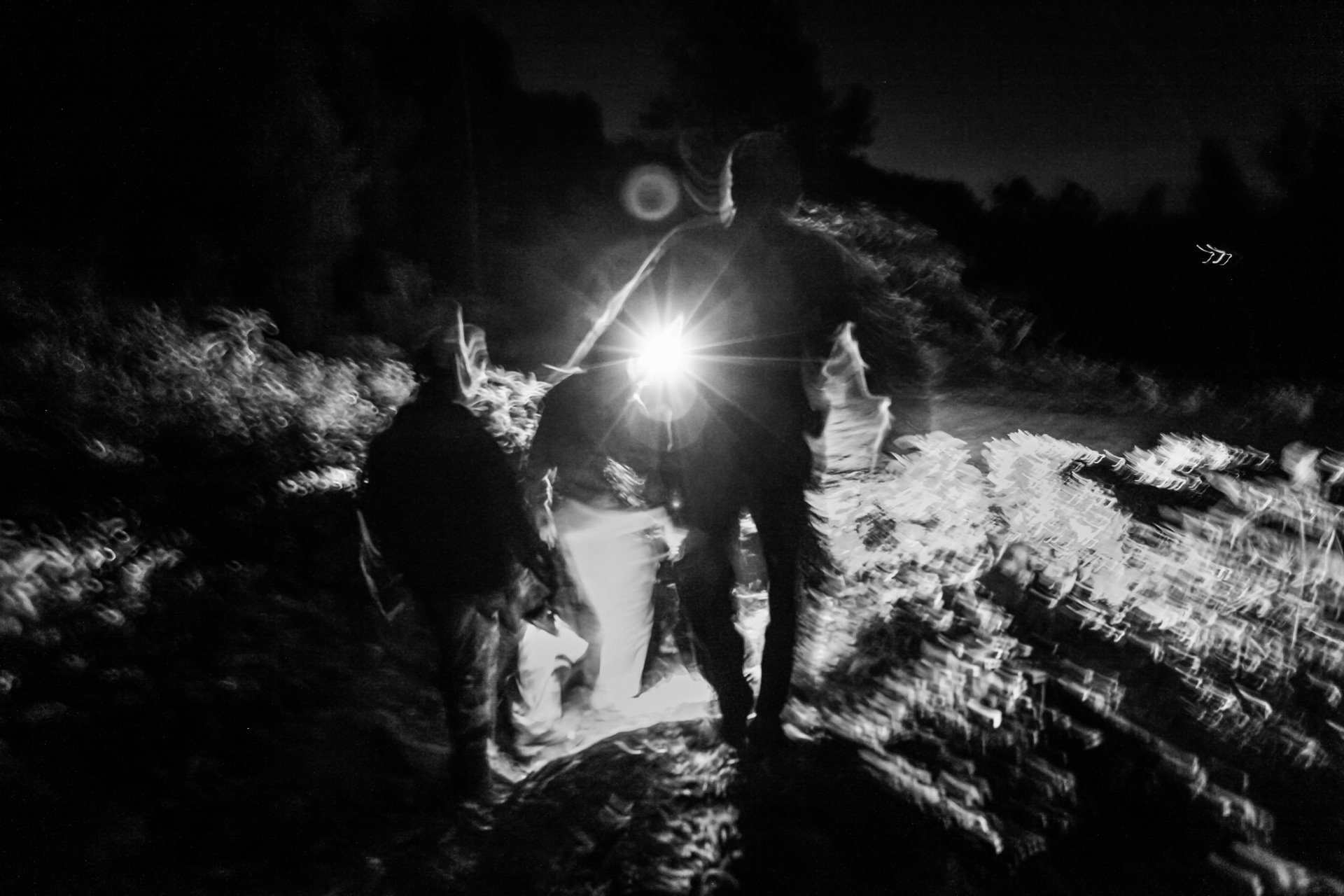 Forest officials patrol inside the village of Ooty, near the Mudumalai Tiger Reserve, Tamil Nadu, India, following three lethal attacks on humans.