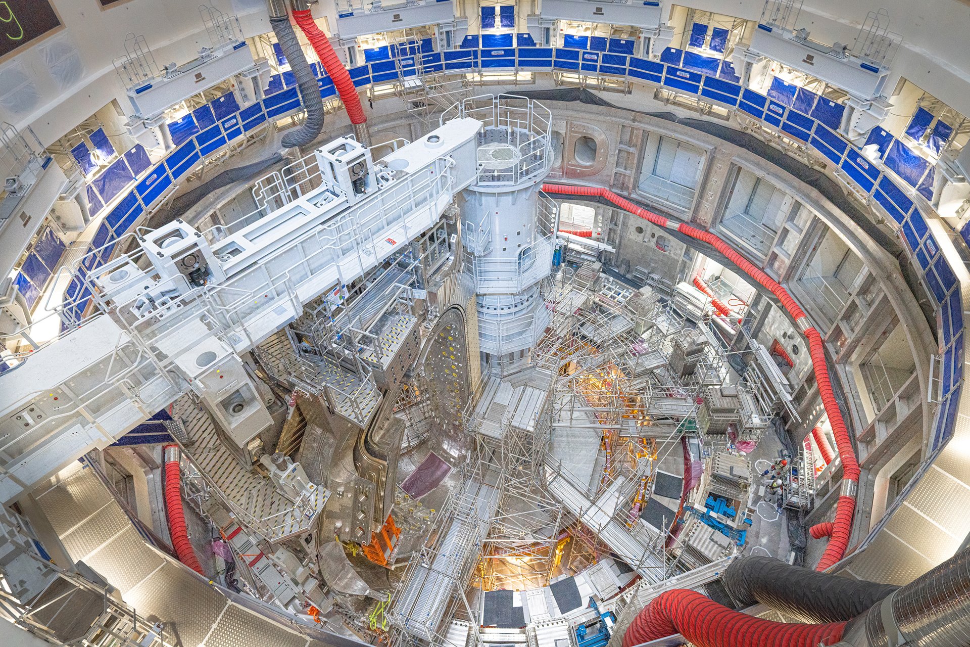 A tokamak nuclear fusion pit is under construction in Saint-Paul-lez-Durance, France. The tokamak is an experimental magnetic fusion device, designed to harness energy produced on the principle that powers the sun and stars. The aim of this 35-nation collaboration is that energy produced through the fusion of atoms will be absorbed as heat in the walls of the vessel, then used to produce steam and thence electricity by way of turbines and generators.&nbsp;