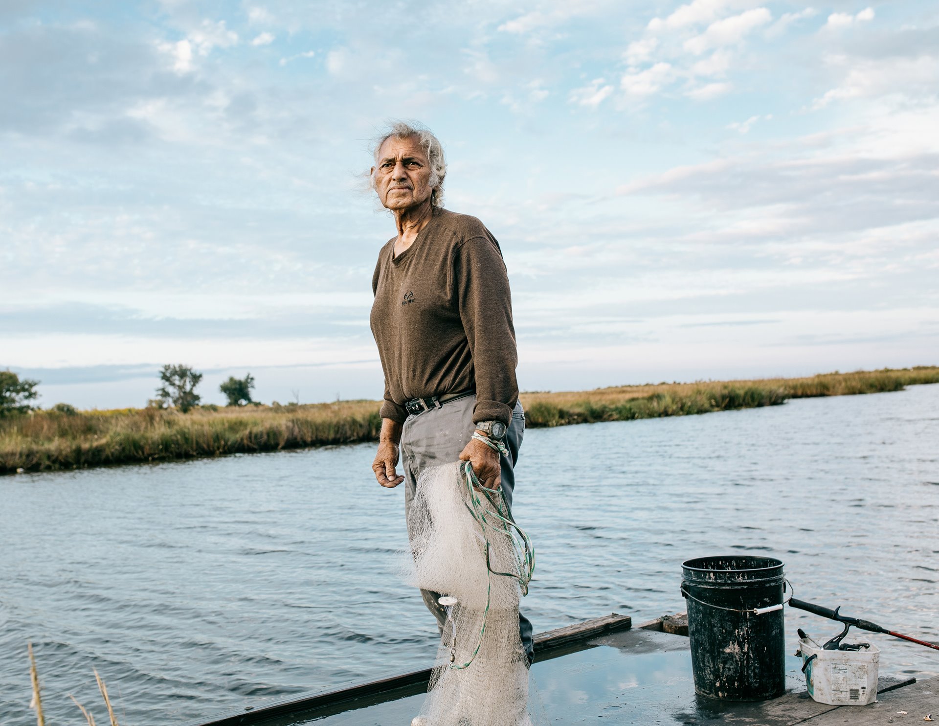 Edison Dardar, one of the last residents on Isle de Jean-Charles, refuses to leave because the island is where he was born and has spent his entire life. He died on 12 December 2023 at the age of 74. Isle de Jean-Charles, Louisiana, United States.