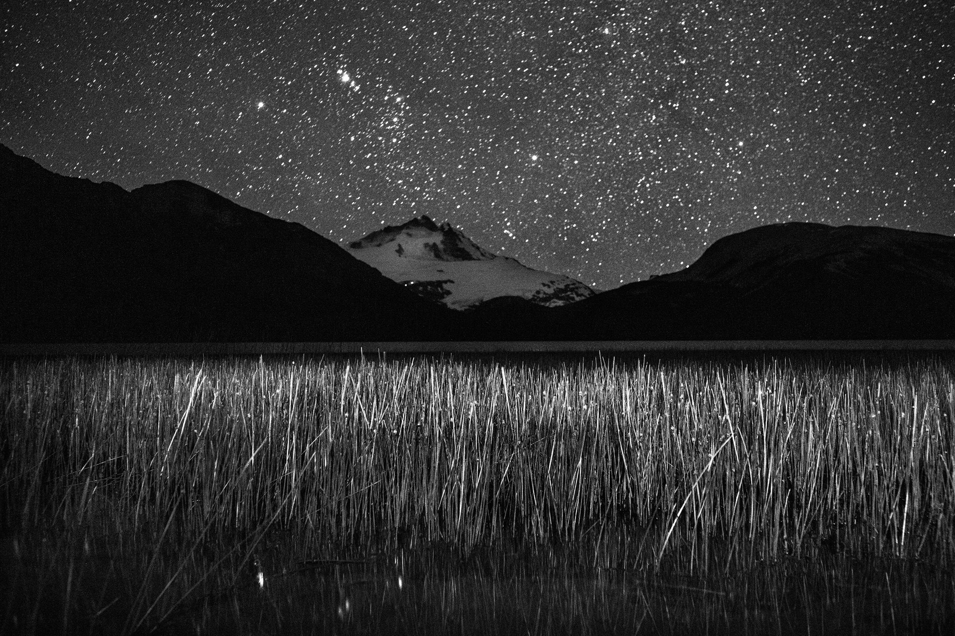 Mount Tronador, overlooking Laguna del Ilón, in the Nahuel Huapi National Park, Argentina, marks the border between Argentina and Chile.