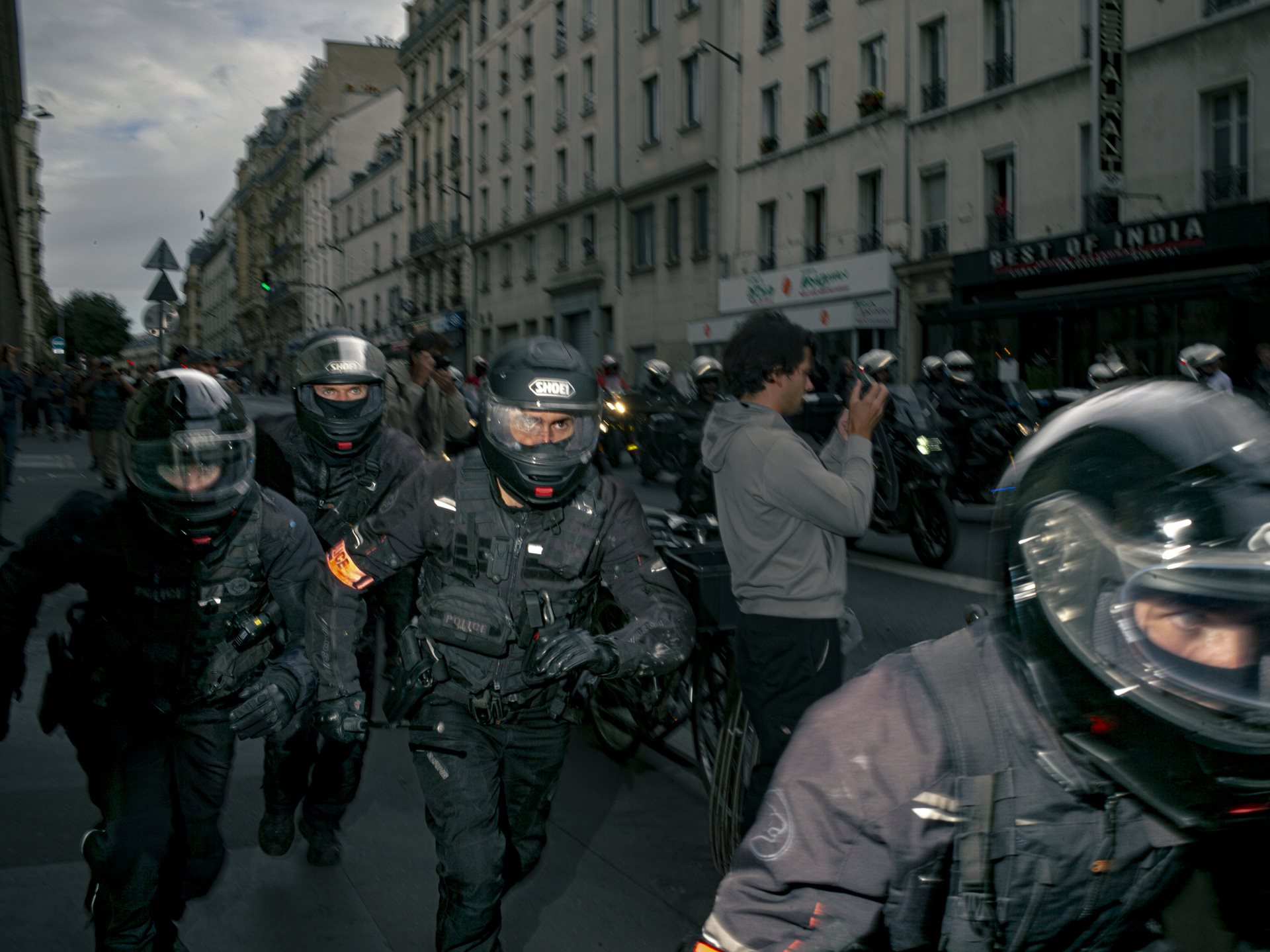 <p>Police charge protesters near Gare du Nord during the &ldquo;Bloquons tout&rdquo; demonstrations, a citizen-led movement against the political class and proposed budget cuts. Paris, France</p>
<br />
&nbsp;