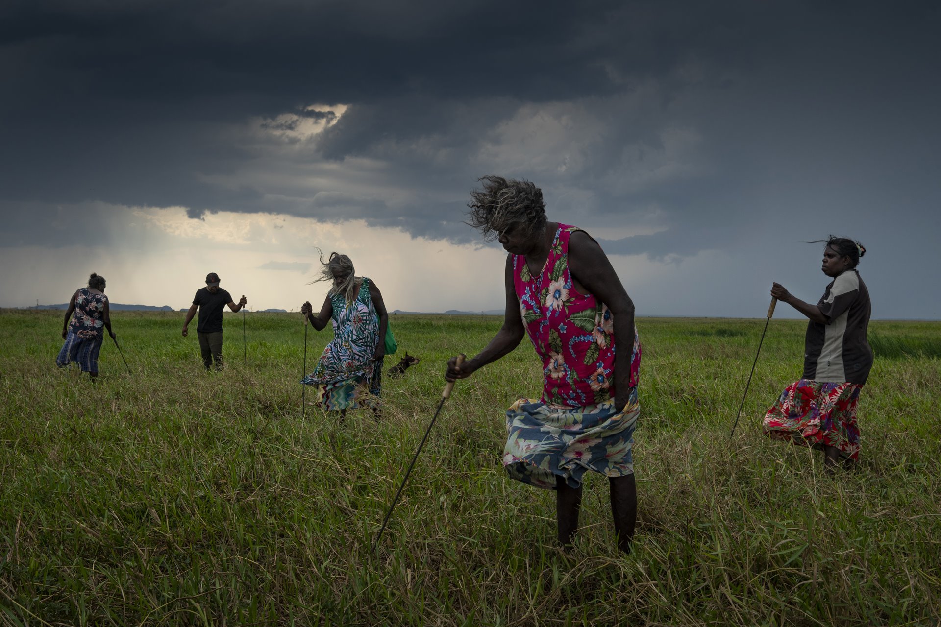 <p>A group of Narwarddeken women elders hunt for turtles with homemade tools on floodplains near Gunbalanya, Arnhem Land, Australia. They spent all day finding just two turtles, which are a popular delicacy. Soon the grass will be burnt to make the hunt easier.</p>
