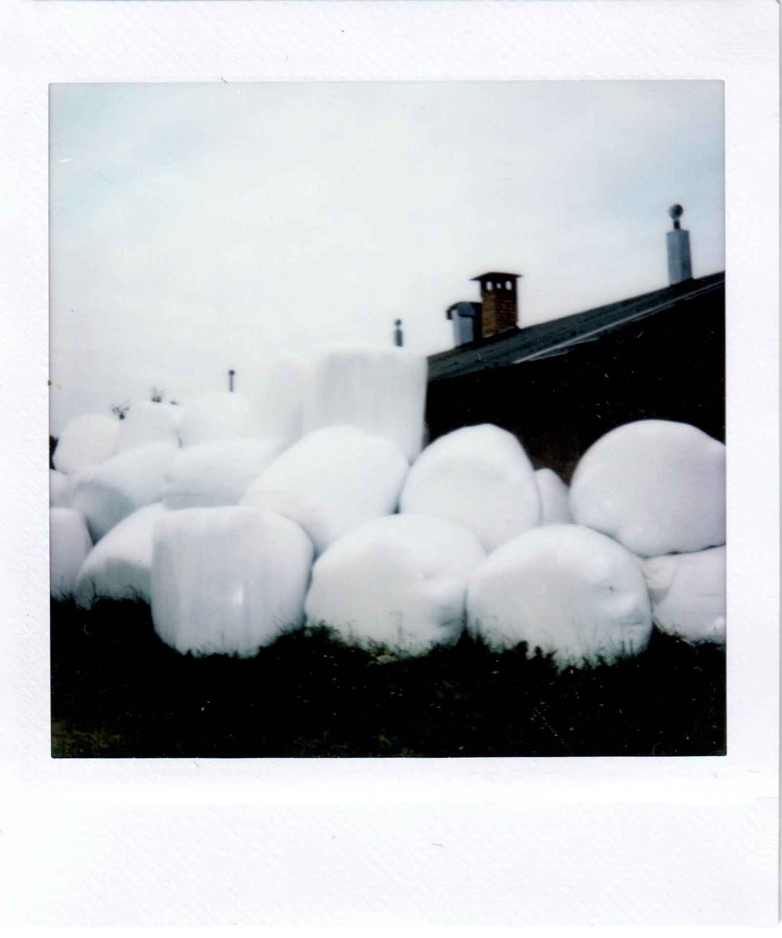 Bales of hay lie piled beside the Svetlana village bakery, photographed by Tatyana.