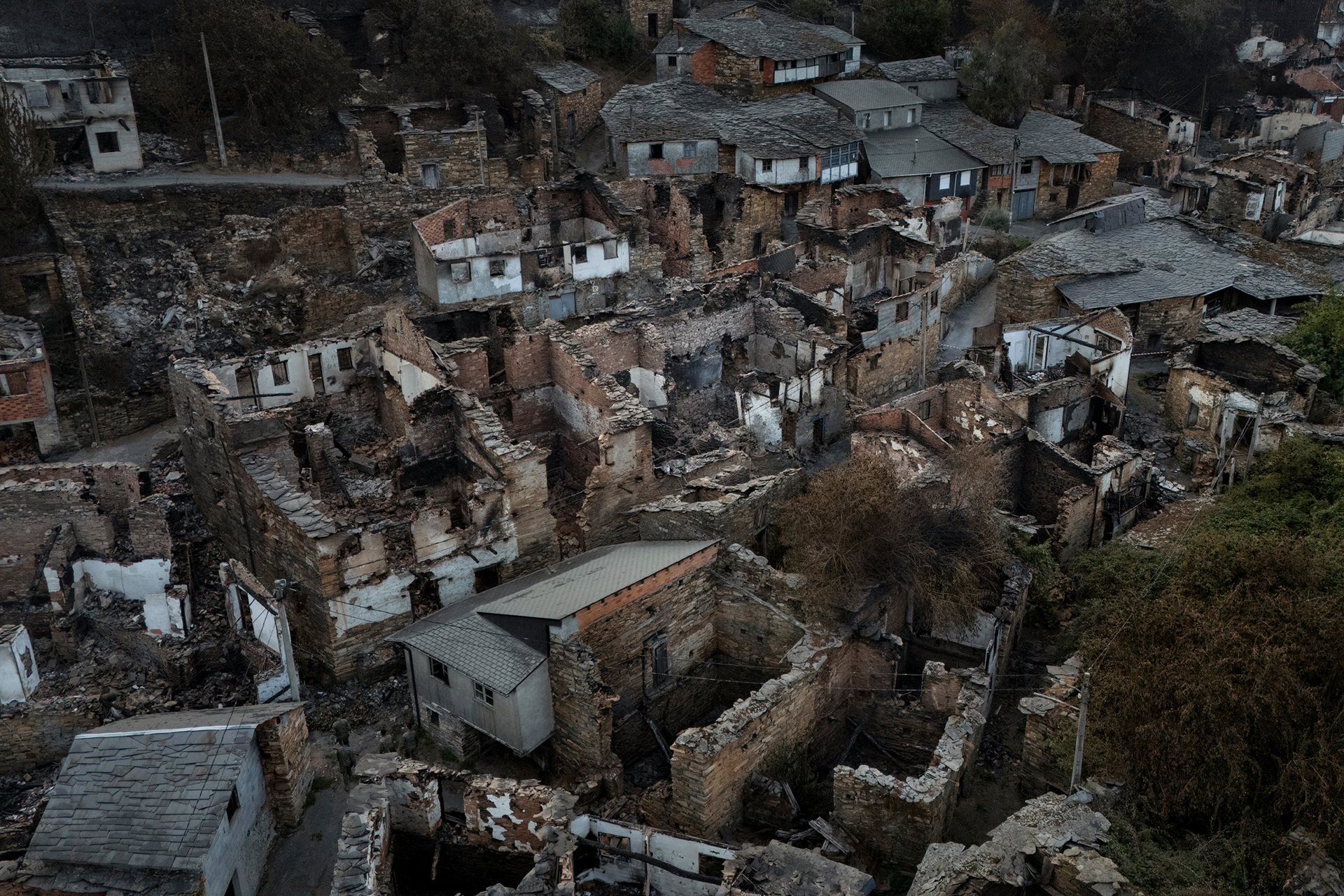An aerial view of San Vicente de Leira in Ourense, Galicia, Spain, one of the areas most severely affected by the Larouco wildfire, the worst in Galicia&rsquo;s recorded history.&nbsp;