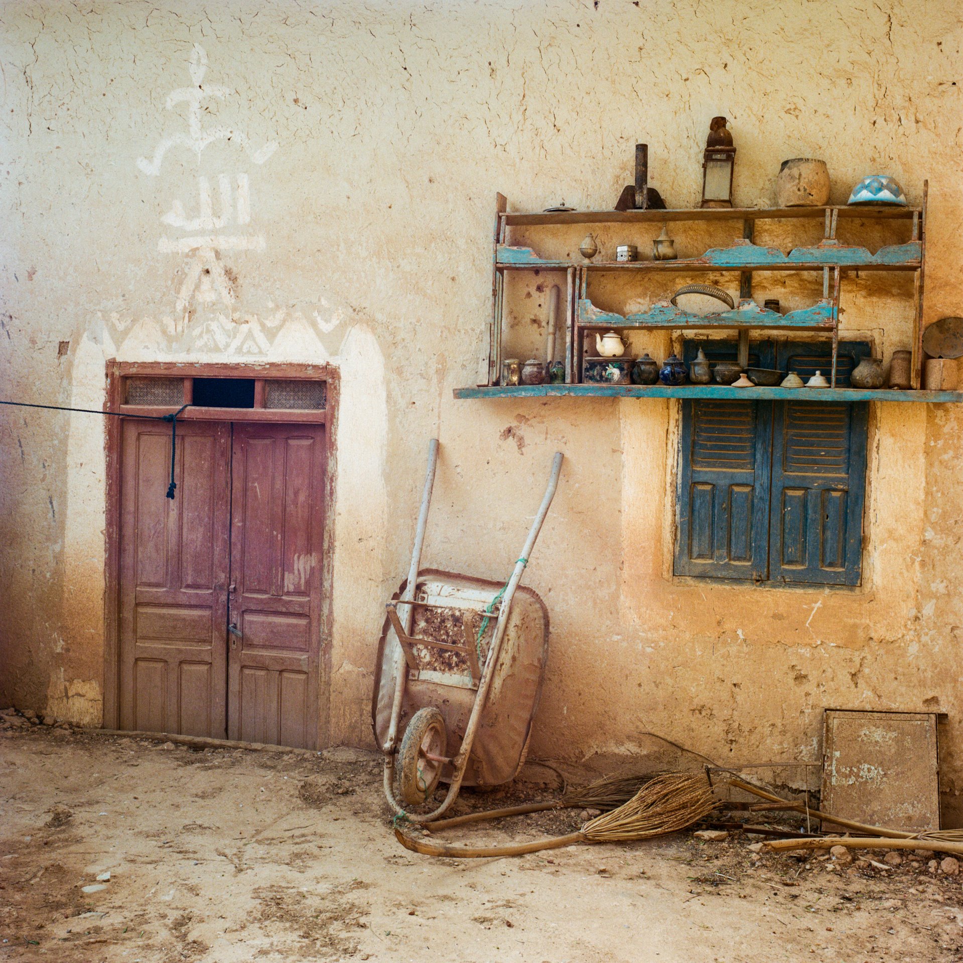 The courtyard of Habib Bilini&rsquo;s home in Tighmert Oasis, in southern Morocco. Bilini collects artifacts relating to nomadic culture, and has opened his house as a museum.