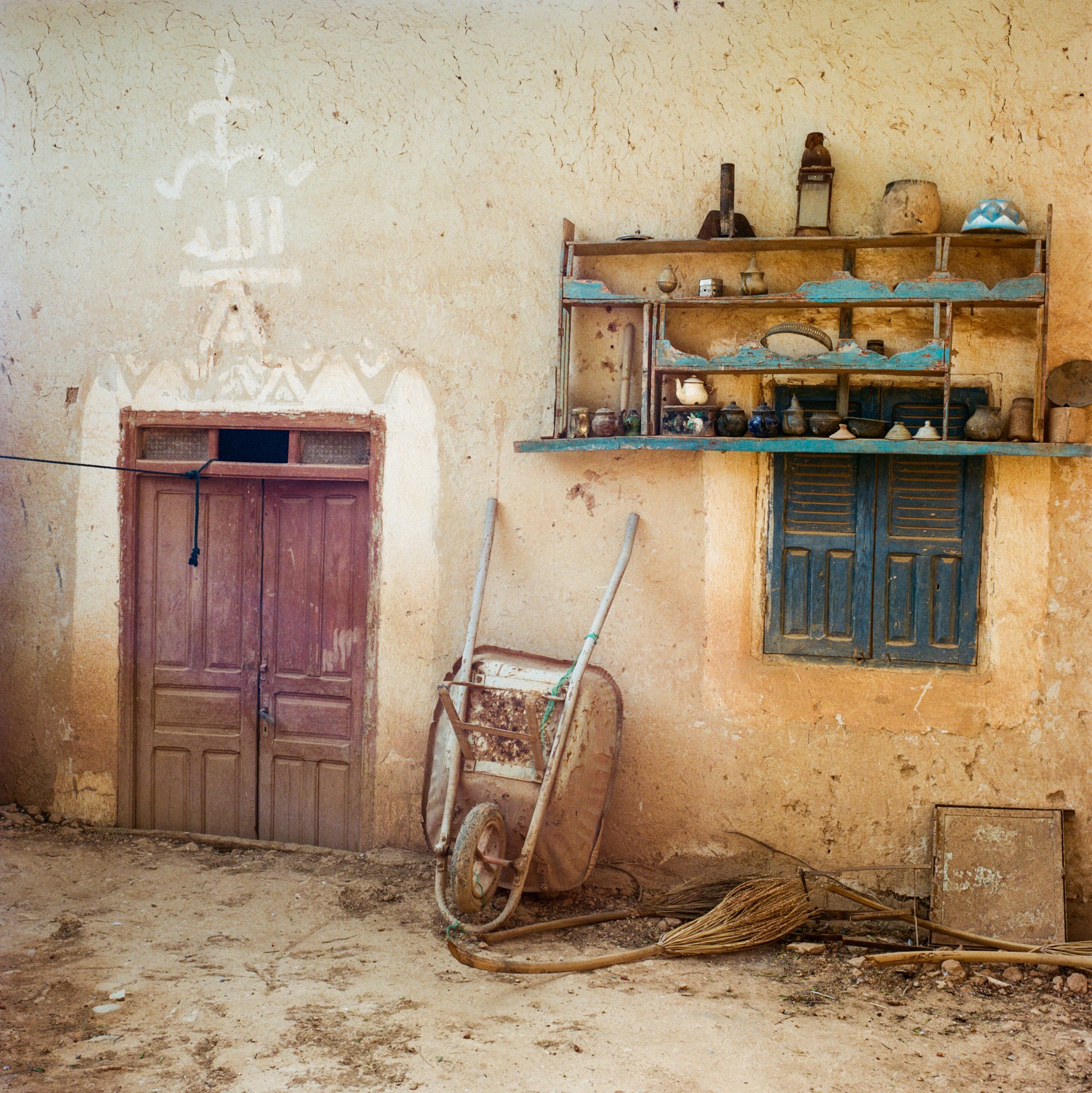 The courtyard of Habib Bilini&rsquo;s home in Tighmert Oasis, in southern Morocco. Bilini collects artifacts relating to nomadic culture, and has opened his house as a museum.