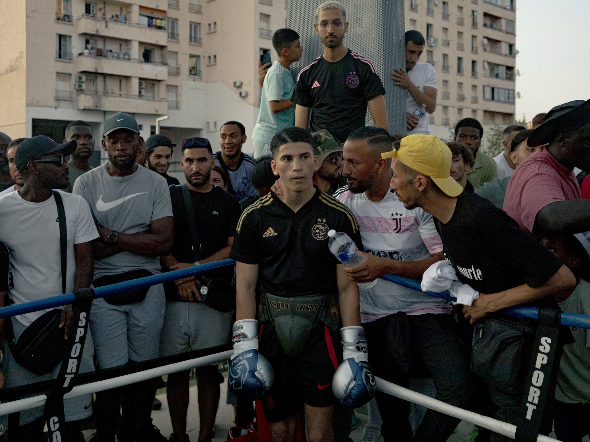 <p>Mehdi, of Algerian origin and originally from the Bosquets housing project in Montfermeil, competes in a street fight organized by CanalPourss, a local initiative that uses boxing to reduce violence. Marseille, France</p>
