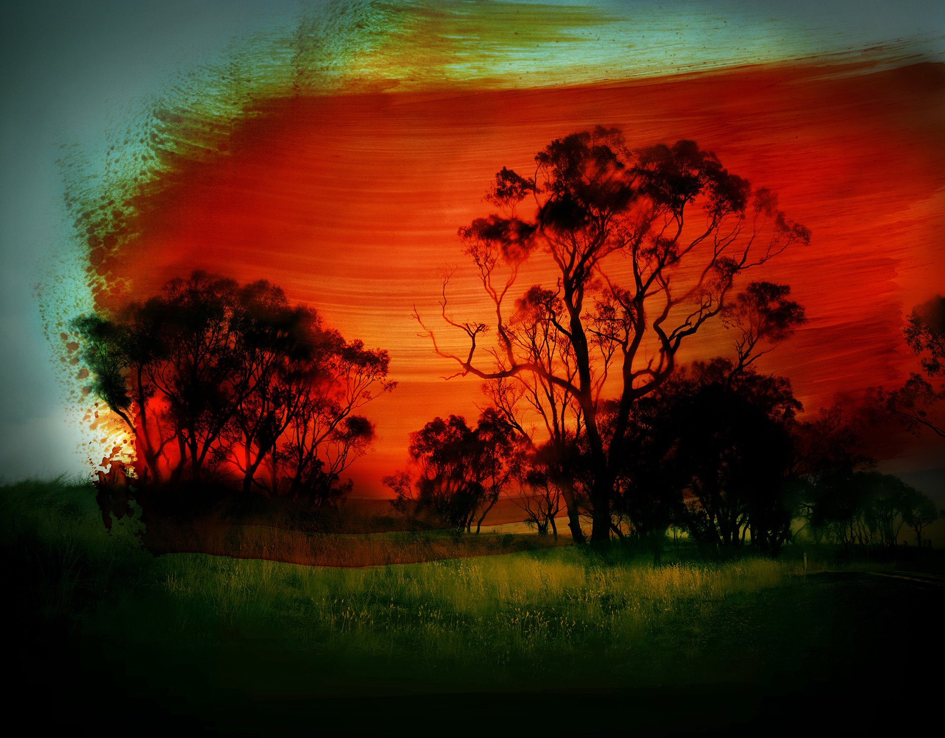 This image was taken near the artist&rsquo;s parent&rsquo;s home, in Callala Bay (Jerrinja and Wandi Wandian Country), Australia. This town was relatively unaffected by the 2019-2020 wildfires, but its residents were evacuated multiple times during that period and the threat of another wildfire remains constant. The photograph was overlaid with inks and reworked by the photographer.