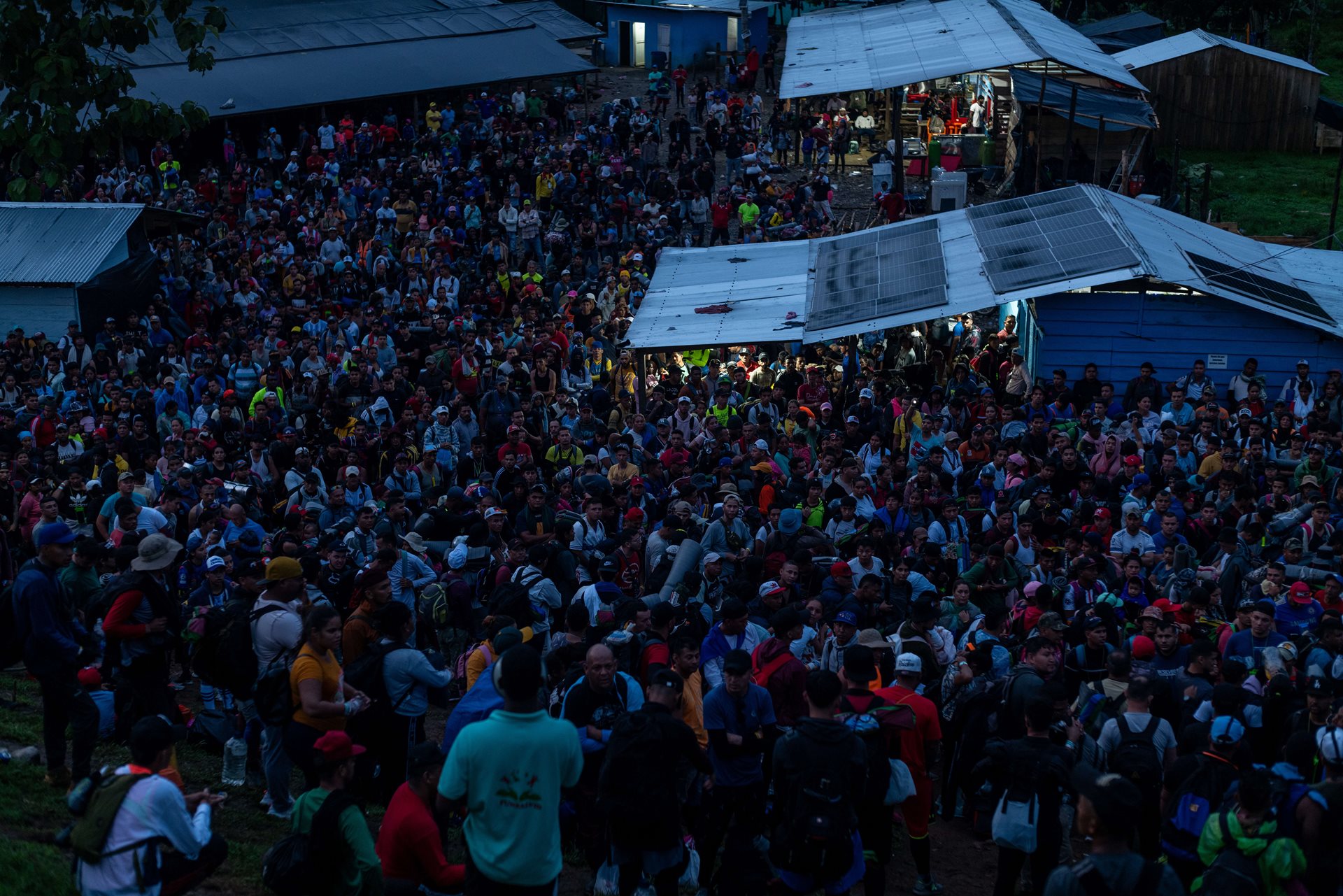 A final base camp before entering the Darién Gap, in Las Tecas, Colombia. A record 520,000 migrants crossed through the Darién jungle in 2023.&nbsp;
