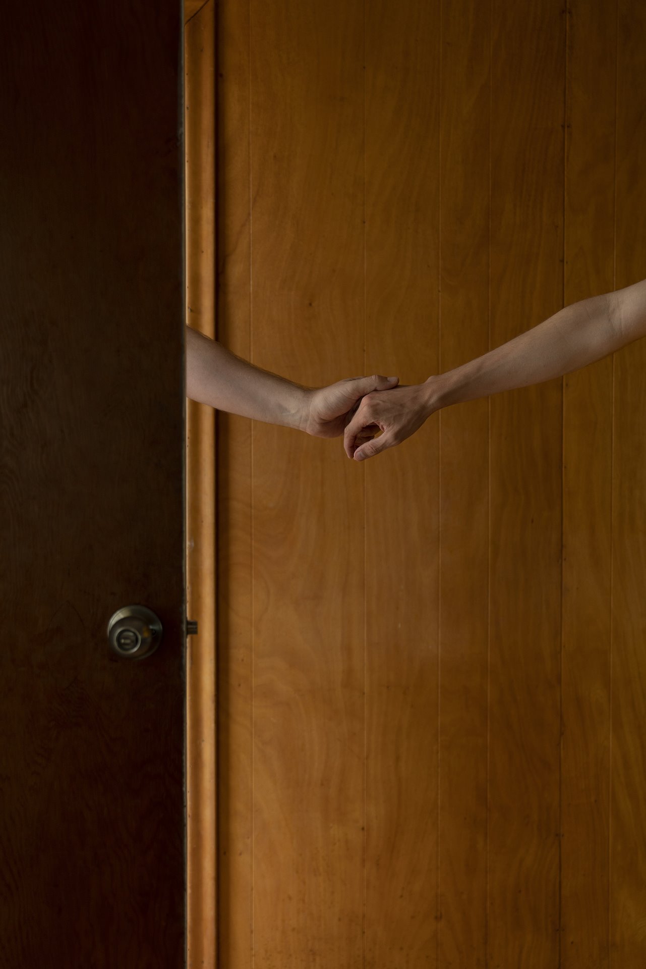 A staged image of two astronauts from the fictional Gay Space Agency saying goodbye in their home in Oliphant, Ontario, Canada.