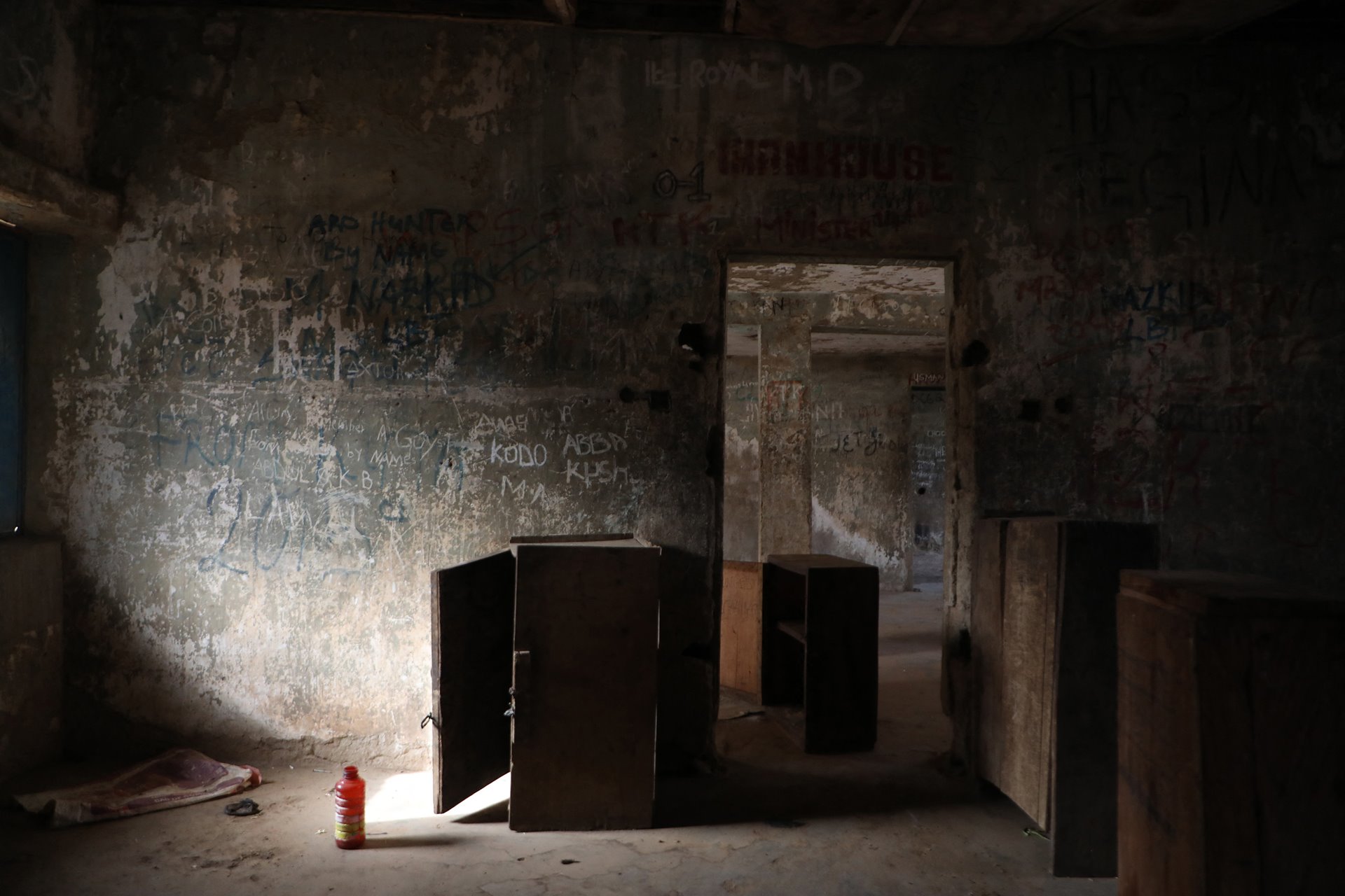 Objects lie abandoned after a kidnapping at the Government Secondary Science School, Kagara, Nigeria, on 18 February 2021. The day before, gunmen had abducted an estimated 27 students. One male student was killed during the raid.
