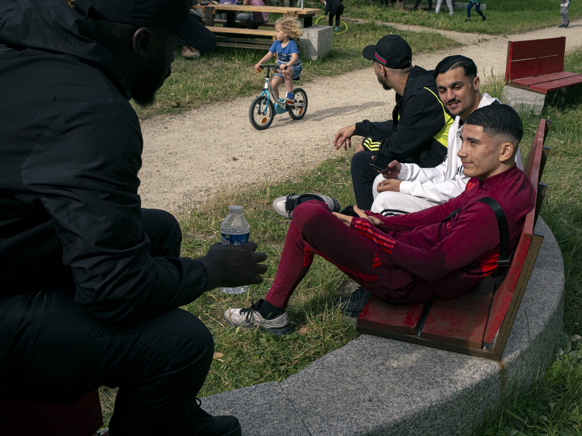 <p>Mehdi, a young boxer of Algerian origin, with friends at the Bosquets housing project. Montfermeil, France</p>
