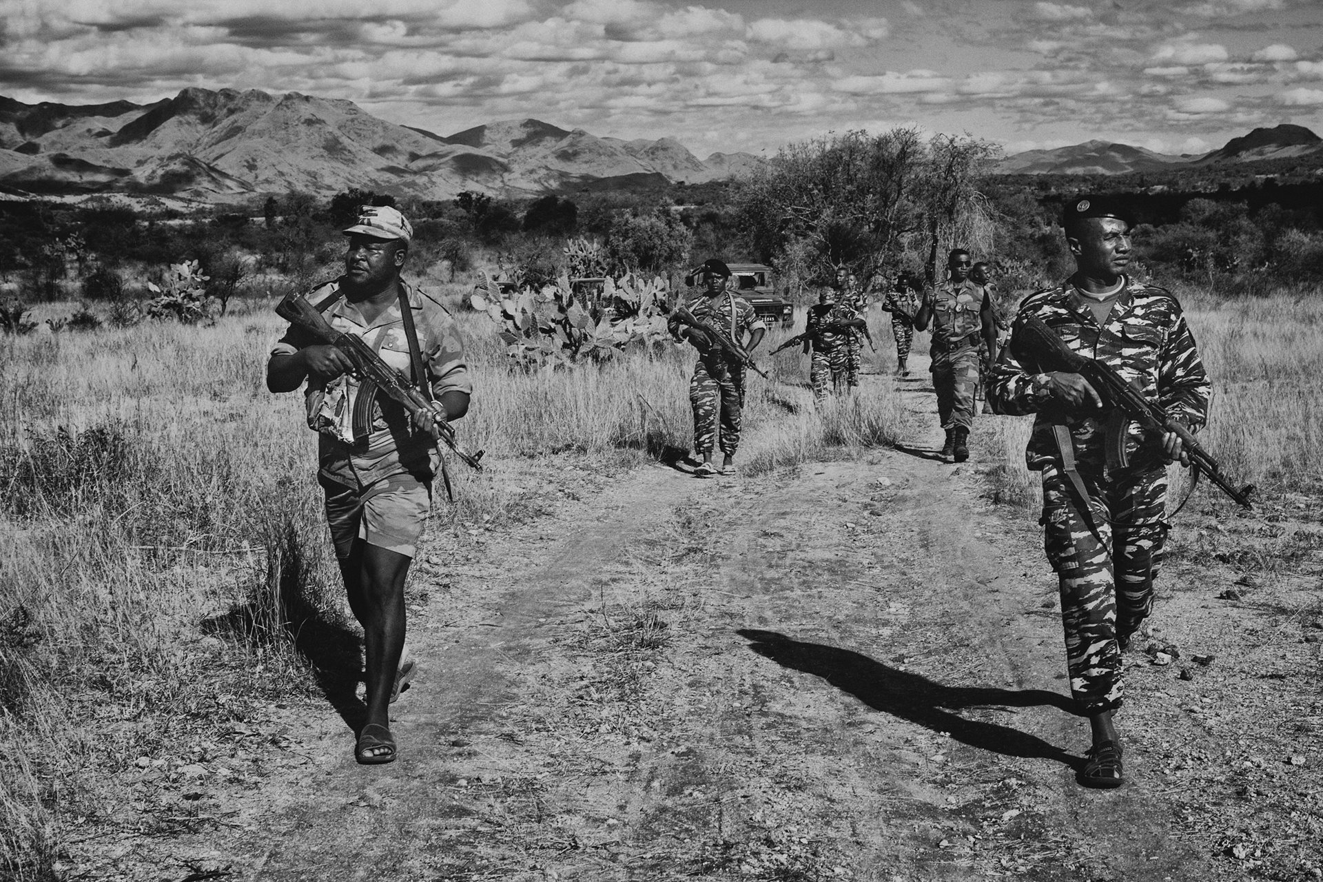 Security officers patrol during Coup d&rsquo;Arrêt, an operation against dahalo zebu thieves in the Amboasary Sud region of Madagascar.